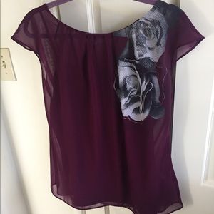 Burgundy Graphic Rose Blouse